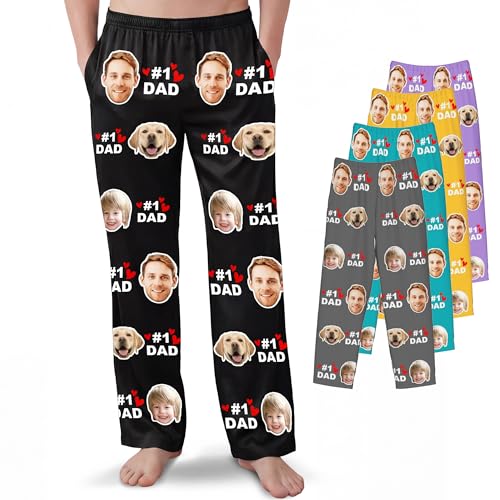 Easycosy Fathers Day Dad Gifts Personalised Pyjamas with Photo Short Long Sleeve Pyjamas Set Custom Pyjamas for Women Men Funny Face Pjs Bottoms Trousers Personalised Anniversary Birthday Gifts