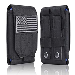 Heyqie Black Tactical Molle Cellphone Pouch Case,Heavy Duty Waterproof Phone Holster Bag for iPhone 11 12 13 Pro Max Samsung S22 S21 S20 FE Note 20 A13 A12 A02S Less 6.7″ Phone with US Flag Patch