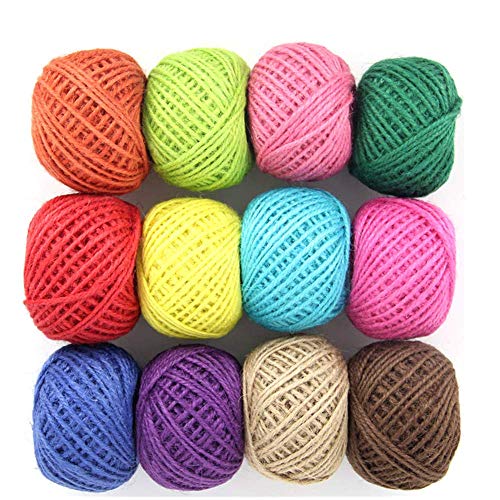 Preisvergleich Produktbild Natürliche Schnur,Garn Kordel 3ply 327yards 12 Bunte Natürliche Jute Twine für Kunstwerke DIY Handwerk Geschenkpapier Bindfäden Bild Display und Verzierungen