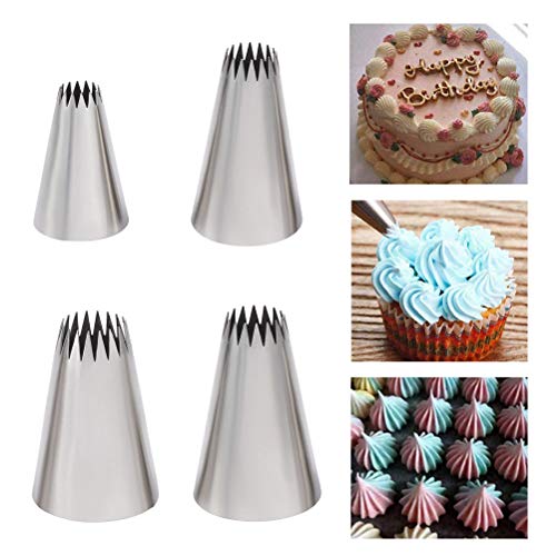 Kuou Spritztüllen, 4 Stück, groß, aus Edelstahl, für Kuchen, 12 mm, 14 mm, 17 mm, 20 mm Cover