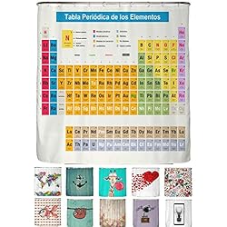 Cortina De Ducha Original arteneur® - Cortina de Ducha 180x200 - Cortina de Baño Antimoho de Tela, Impermeable, Lavable y Opaco con Dobladillo Ponderado y Anillas (Tabla Periódica Española)