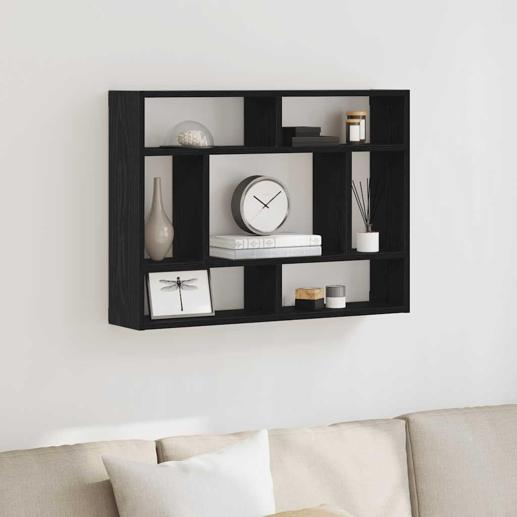 Regał ścienny, czarny dąb, materiał drewnopochodny, 75 x 16 x 55 cm, półka ścienna do przechowywania i dekoracji w salonie, sypialni, korytarzu, kuchni, łazience, gabinecie