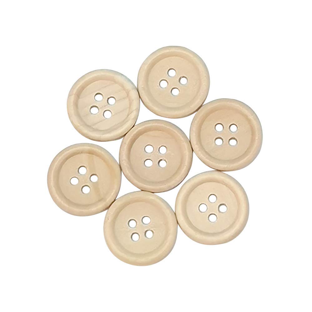 Chenkou Craft Brown 100Pcs 15Mm 5/8" Round Natural Wood Buttons 4 Holes Craft Sewing Button (15Mm)
