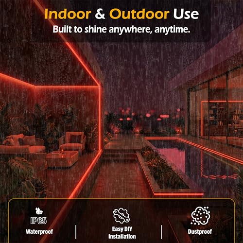 Image of Forus 20M LED Neon Strip Light Red, 240 LEDs /M High Brightness COB Neon Rope Light, Waterproof IP65 Flexible Silicone Strip, Cuttable LED Light for Home, Bedroom, Wall Decor, Shop, Festival Lighting