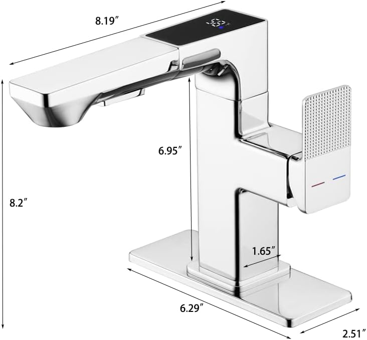 Miniatura 7 de Mekoly Grifo de lavabo de baño LED, grifo de baño cromado con rociador extraíble, pantalla digital de temperatura, una sola manija, grifos de