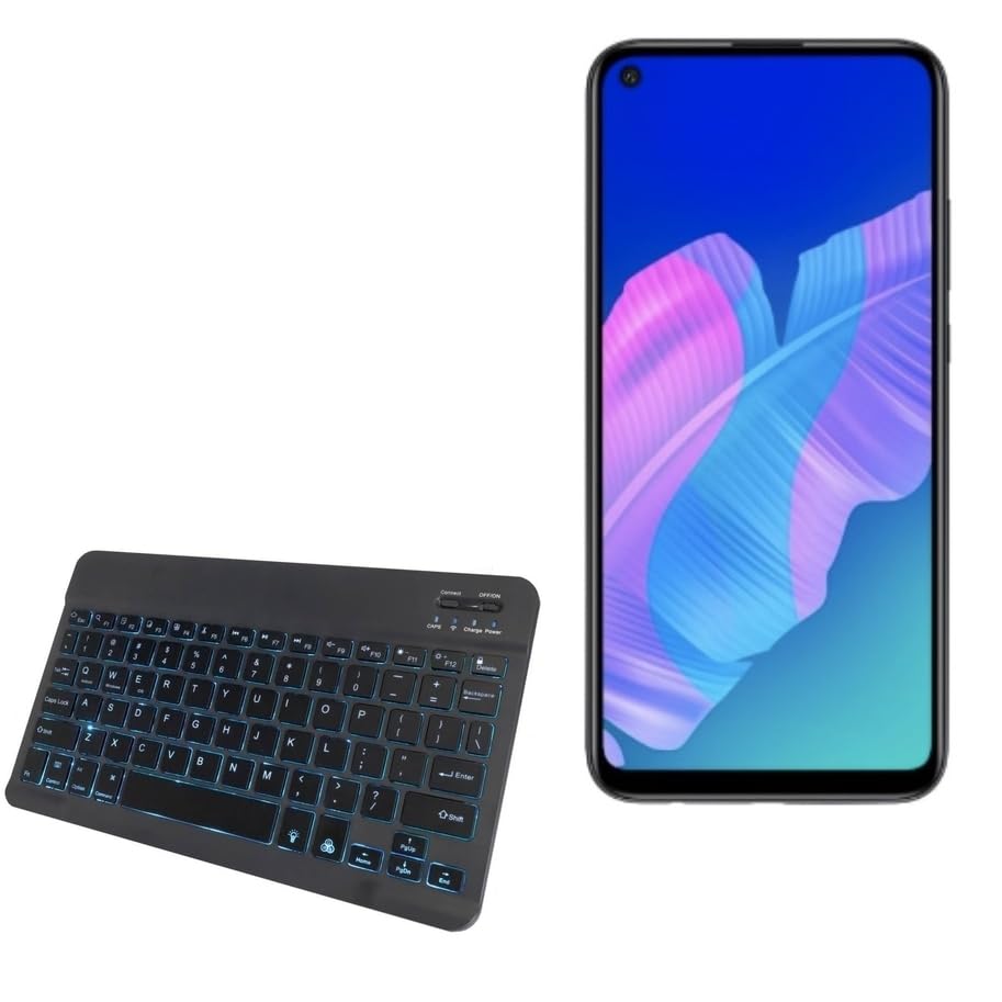 BoxWave Keyboard Compatible with Huawei P40 Lite E - SlimKeys Bluetooth Keyboard - with Backlight, Portable Slim LED 7 Colors - Jet Black