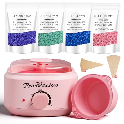 Waxing Kit for Women &amp; Men - Complete Hair Removal Wax Kit with 4 Bags Hard Wax Beads &amp; Silicone Pot for Full Body, Bikini, Brazilian, Eyebrow, Legs, Face - Easy to Use at Home Wax Warmer