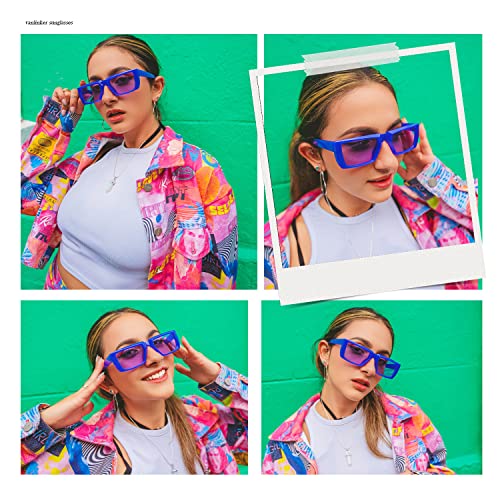 Vanlinker Trendy Rectangle Retro Cool 90S Around Sunglasses For Womens Mens Square Uv400 Protection Sun Glasses Vl9694 Black Frame Grey Lens #TOP3