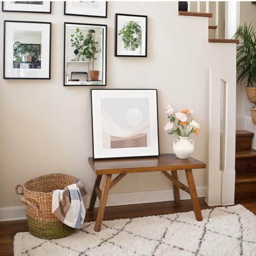 Image of SwallowLiving Handcrafted Solid Wood Bench, 30 inch - Farmhouse-Style Entryway Seating for Living & Dining Room, Rustic Design, Natural Finish