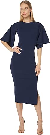 Ted Baker Lounia Fluted Sleeve Knitted Bodycon Midi Dress Dark Blue 6