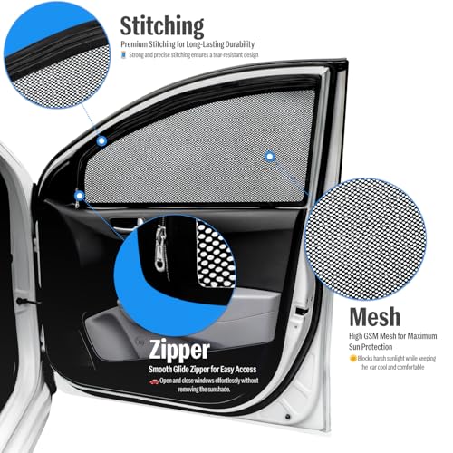 Image of Autofact Magnetic Car Sunshades Compatible with Maruti Alto K10 Old (2014 to 2022) (Set of 4) - Easy Installation, UV Protection, Keeps Car Cool (Front 2 with Zippers, Rear 2 Without Zippers)