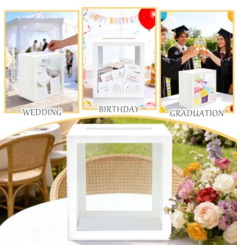 Image of SietDESEO White Card Box for Party with Clear Window Large Gift Card Box Holder for Wedding Reception Birthday Graduation Baby Shower Raffle Ticket Box