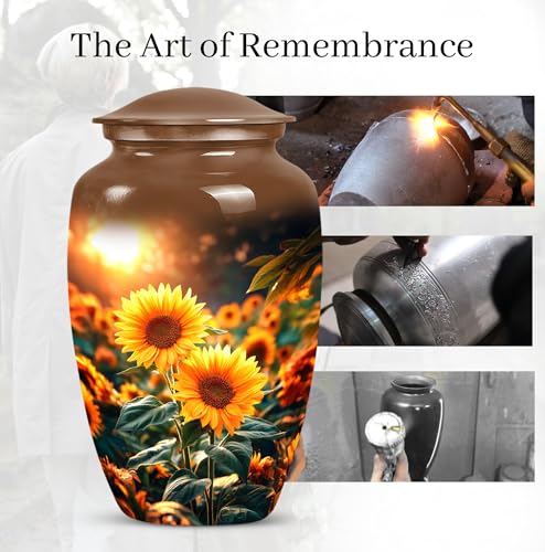 Image of Sunflower Urns for Human Ashes - Sunset Cremation Urns for Human Ashes Adult Male - Yellow Sunflower Urn for Adult Man and Women - Large Decorative Urn for Mom and Dad 10inch