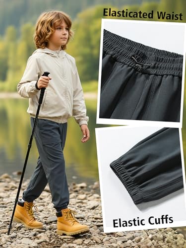 SERENYOU Waterproof Hiking Trousers Boys Softshell Elastic Waist Pants Kids Trekking Joggers Grey 14-16 Years (Manufacturer's Size: 180) - Image 3