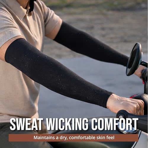 Image of UV Sun Protection Arm Sleeves for Men & Women - UPF 50+ Cooling Hand Cover for Biking, Cricket, Driving & Cycling - Tan Protection Guard