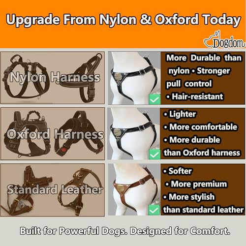 Image of Genuine Leather Dog Harness - Adjustable No Pull Harness with Soft Padded Chest, Heavy Duty Buckle, Brown, Medium Dogs