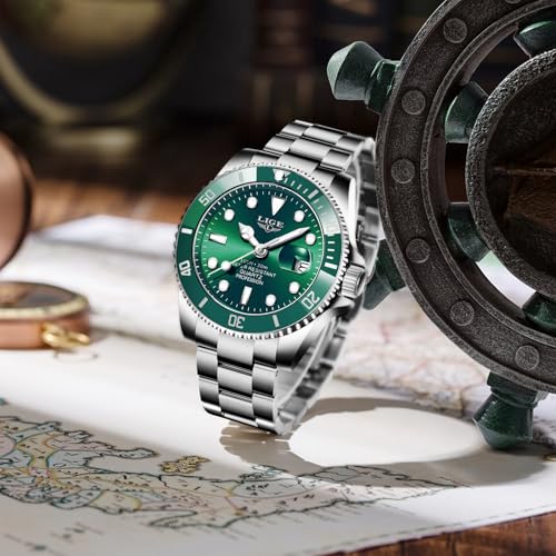 Image of LIGE Fashion Watches for Men Stainless Steel Business Dress Watch Waterproof Analog Quartz Watch with Luminous Date Display Manl Wrist Watch