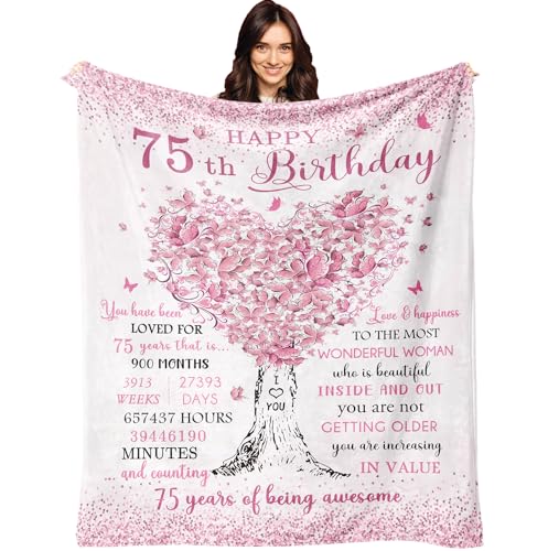 XALAZY 75th Birthday Gifts for Women Blanket 60"X50", 75th Birthday