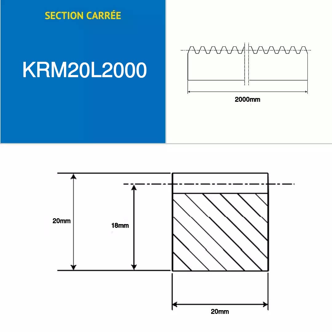 CMW - Crémaillères carrée - 20 x 20 - Module 2-318 dents - pas de 6.28 mm - longueur de 2000 mm