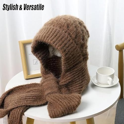 Emboadlie Winter Versatile Knitted Hooded Scarf for Women Beanies Hat and Set Hats Attached Snood Brim Beanie Windproof4