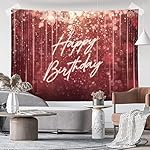 Happy Birthday Backdrop for Women Bokeh Spots Rose Gold Burgundy Glitter Photo Background Women Girls 20th 30th 40th 50th 60th 70th Birthday Party Decorations Banner Photo Booth Props 7x5ft - Image 4