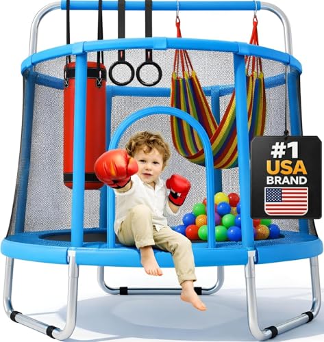 Happin® 55’’ Trampoline for Kids with Safety Enclosure, Indoor & Outdoor Toddler Trampoline, Ultra Safe Design with Multi Activity Accessories, Perfect for Boys & Girls Ages 1–8