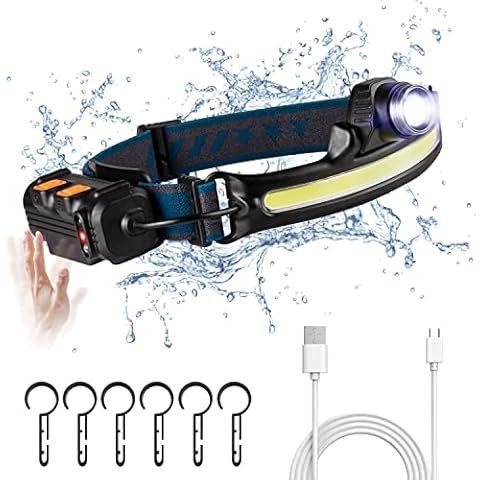 NEXPEAK LED Head Torch, 270° Wide Angle COB and 130° Adjustable Spotlight Headlamp with Motion Sensor, 2200mAh Battery Rechargeable, 6 Lighting Modes Waterproof Headlight for Running, Camping, Fishing Cover