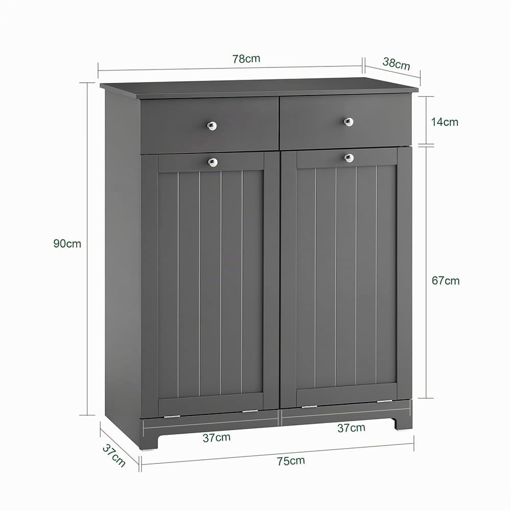 SoBuy Mobile Spazzatura Cucina con Pattumiera Integrata 78x38x90cm Cucina | Armadietto Raccolta Differenziata con 2 Cassetti E 2 Sacchi da 45L, Chiusura Silenziosa, Grigio, BZR33-II-DG