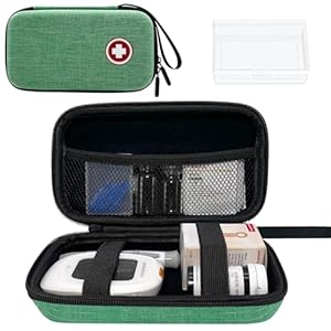 ICIMBI Diabetic Supplies Travel Case, Carrying Case Organizer for Diabetes Testing Kit, Blood Glucose Monitor Kit with Meter, Blood Sugar Test Strips, Lancets, Lancing Device(Case Only) (Green)