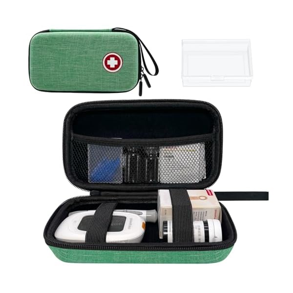 ICIMBI Diabetic Supplies Travel Case, Carrying Case Organizer for Diabetes Testing Kit, Blood Glucose Monitor Kit with Meter, Blood Sugar Test Strips, Lancets, Lancing Device(Case Only) (Green)