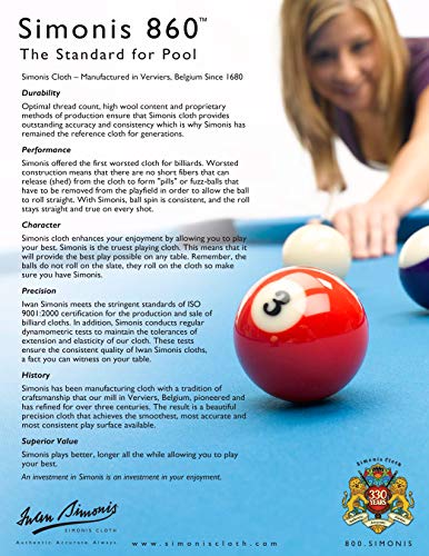Simonis Worsted Blend 860 Fast Speed Pool Cloth -Billiard Table Felt and Horsehair Brush Spots and Chalk - 8 feet - 6 pre-Cut Rail Pieces - No Nap – Tournament Grade (Tournament Blue) - Thumbnail 2