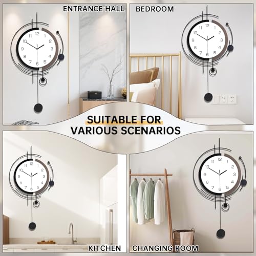 Horloge murale avec pendule noire de 41x78 cm à quartz silencieux