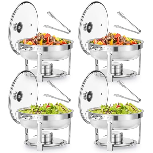 Wilprep 5,5L Rund Speisenwärmer mit Glasdeckel 4 Set Chafing Dish Set Erstklassiger 410 Edelstahl Wärmebehälter Suppenwärmer Bain Marie für Catering Buffet und Party – Bild 7