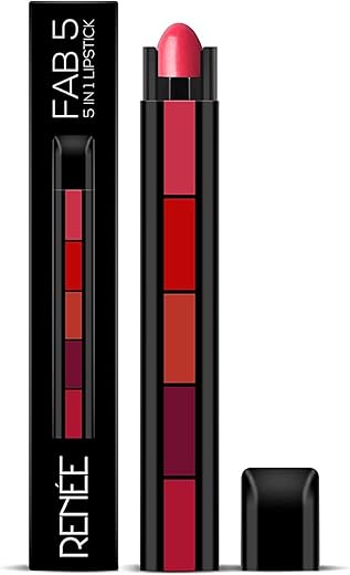 RENEE Fab 5 5-in-1 Lipstick 7.5gm| Five Shades In One| Long Lasting, Matte Finish| Non Drying Formula with Intense Color Payoff| Compact & Easy to Use