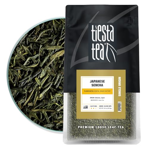 Image of Tiesta Tea - Japanese Sencha Tea, Loose Leaf, Single Origin Premium Sencha Green Blend, Pure Unblended Medium Caffeinated Blend, Make Hot or Iced & Up to 200 Cups, 16oz Resealable Bulk Pouch