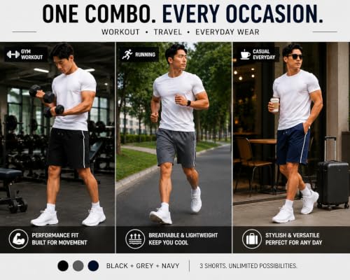 Image of Shorts Pant for Men |Cotton Hosiery Regular Fit Half Pant for Man with 2 Side Zip Pockets | Solid Side Stripe Design, Black, Navy, Dark Grey, M-4XL, Men's Shorts | Knee Length