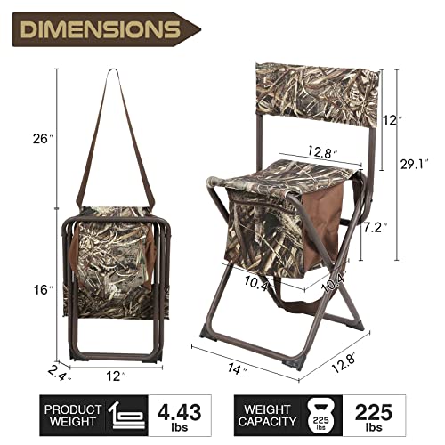 Portal Folding Tripod Stool With Big Storage Pocket, Quick Assembly Fishing Camping Chair With Carry Strap, Camouflage #TOP2