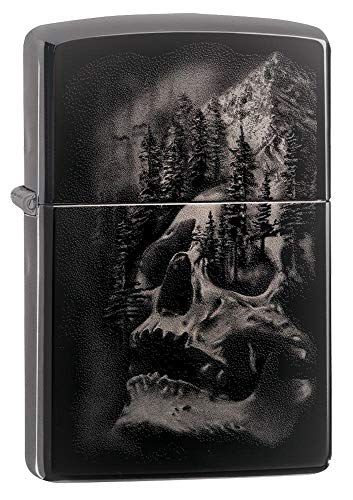 ZIPPO 49141 – Skull Mountain Design - Black Ice – Sturmfeuerzeug, nachfüllbar, in hochwertiger Geschenkbox