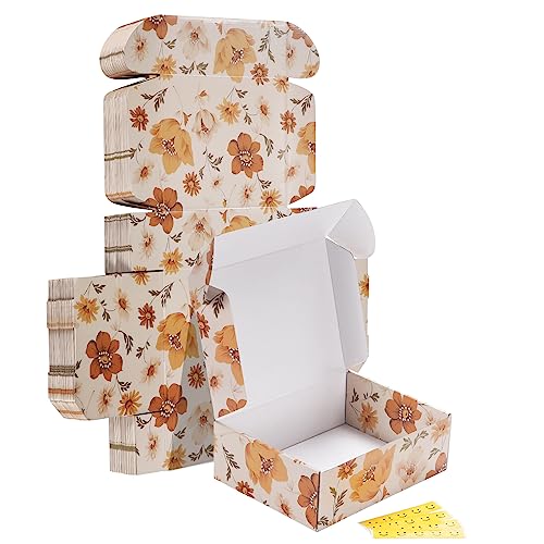 Image of HORLIMER 12x9x4 inches Shipping Boxes Set of 20, Floral Pattern Corrugated Cardboard Box for Gift, Packing, Mailing, Business