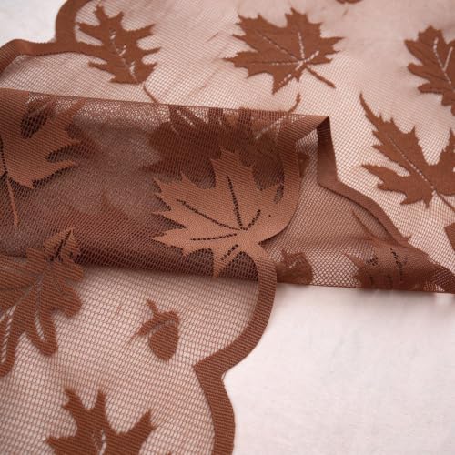 71x14in Thanksgiving Harvest Themed Lace Table Runner & Maple Leaf Prints - image 2