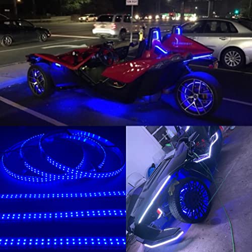 Sando Tech 3PCS 15.5'' RGB Multiple Double Row Led Wheel Light Compatible with Polaris Slingshot + 3PCS 2ft LED Underglow Light Strips w/Braking Function 6Plugs Sync Bluetooth/Remote Ctrl