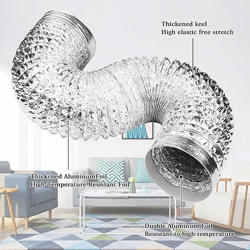 Image of Omont Dryer Vent Hose 4 Inch 5FT Flexible Dryer Ducting Tube Air Duct Aluminum Insulated Flex Hose Kit Indoor Outdoor