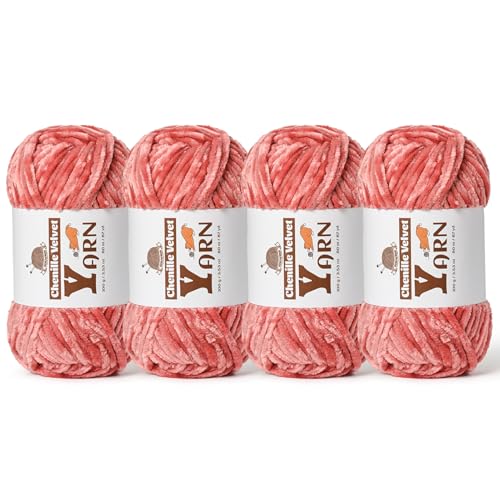 Image of 4 Pack Plush Chenille Chunky Yarn - Fluffy Velvet Yarn Crochet for Blanket Knitting and Crocheting - Soft Baby Yarns for Crocheting - Amigurumi Crochet Yarns 100g (87yds) (4 Gray Pink)
