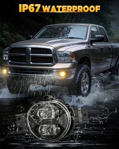 Image of Auxbeam Upgraded LED Fog Lights With Amber DRL for Dodge Ram 1500 2002-2008 Ram 2500 /3500 2003-2009 Durango Truck 2004-2006, 600% Brighter 7000LM Fog Lamps Dot Approved, IP67 Waterproof, Pair, Black