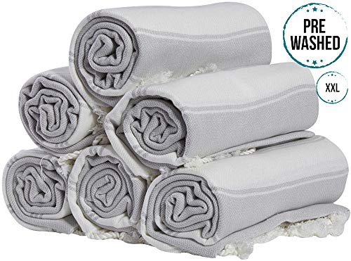 (Set of 6) XXL Turkish Cotton Bath Beach Hammam Towel Peshtemal Throw Fouta
