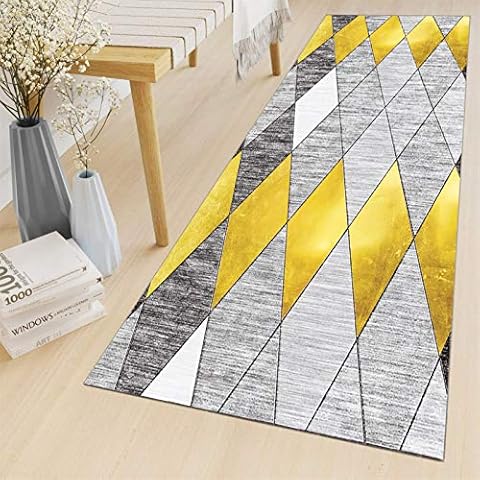 JIAWDYJ Hallway Carpet Runner Rug Yellow Grey Geometry Non-slip Back Home Multipurpose Mats,50X100cm Cover