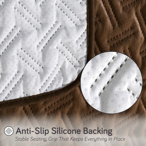 Image of HOKIPO Premium Velvety Quilted Sofa Backrest Cover - Anti-Slip, Washable, 'Softline Quilted Series' | Chocolate Brown (AR-6322-BR)