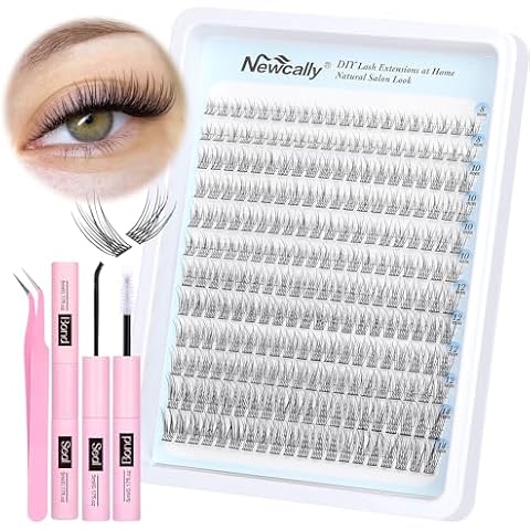 Natural Lash Clusters Kit DIY Lash Extension Kit Cluster Eyelash Extension Kit C Curl 10-14MM Individual Lashes Kit Ultra Thin Lash Band Short Cluster Lashes Kit by Newcally Cover