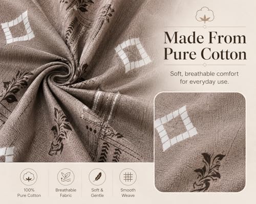 Image of 100% Pure Cotton King Size Bedsheet with 3 Pillow Covers | Family Size 90 x 100 Inches | Soft & Breathable Cotton Bedsheet fits Double Bed, Queen Bed, King Bed | Dark Beige Geometric Print
