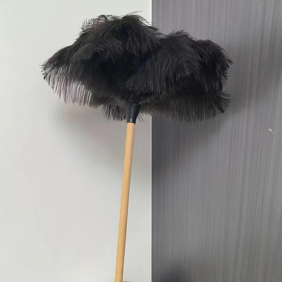 feather duster, Ostrich Feather Duster With Wooden Dust Cleaning Tool Soft Feathers For Home, Car, Office(Black)
